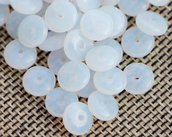 50pcs Opal White Milky Rondelle 6x3mm Czech Glass Pressed Donut white moonstone Beads 6mm White Disk Glass Beads Opalite Wheel Beads