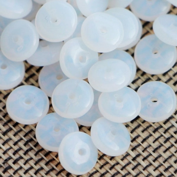 50pcs Opal White Milky Rondelle 6x3mm Czech Glass Pressed Donut white moonstone Beads 6mm White Disk Glass Beads Opalite Wheel Beads