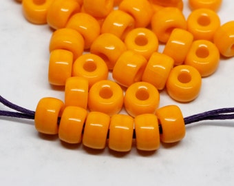 20pcs Orange Pony beads 3mm large hole Roller beads 9x6mm Czech Glass Beads round big spacer beads