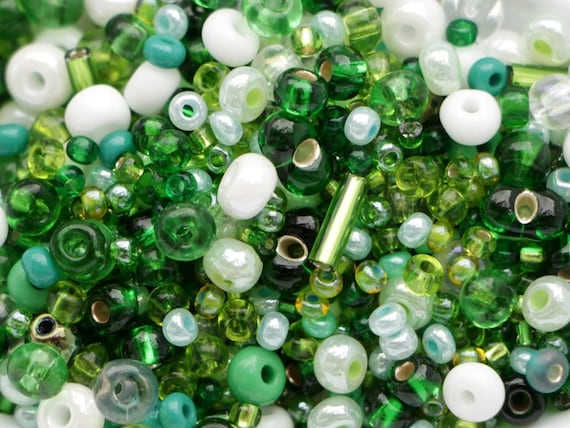 40g Assorted Mix Green White Seed Beads Rocailles Bugles Green mixed beads mixed seed bead assorted beads soup seed beads