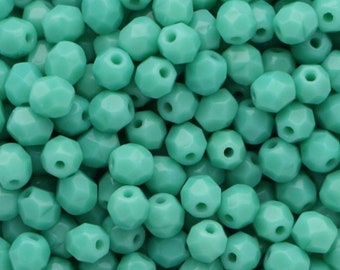 50pcs Turquoise 4mm Czech Fire Polished Beads Round Bead Menthol Green Faceted Glass Beads 4mm