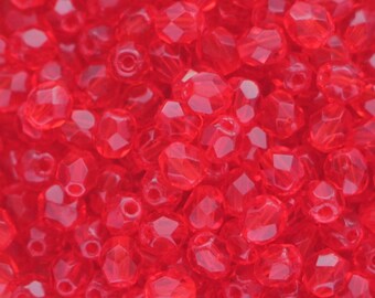 50pcs Siam Ruby Czech Beads 4mm Round Glass Small Red Polish Faceted Ruby Red Facet Glass Round Beads
