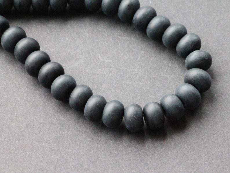 20pcs Matte Black Czech Rondelle Beads 6x10mm Czech Glass seaglass beads frosted jet donuts beads 10mm image 8