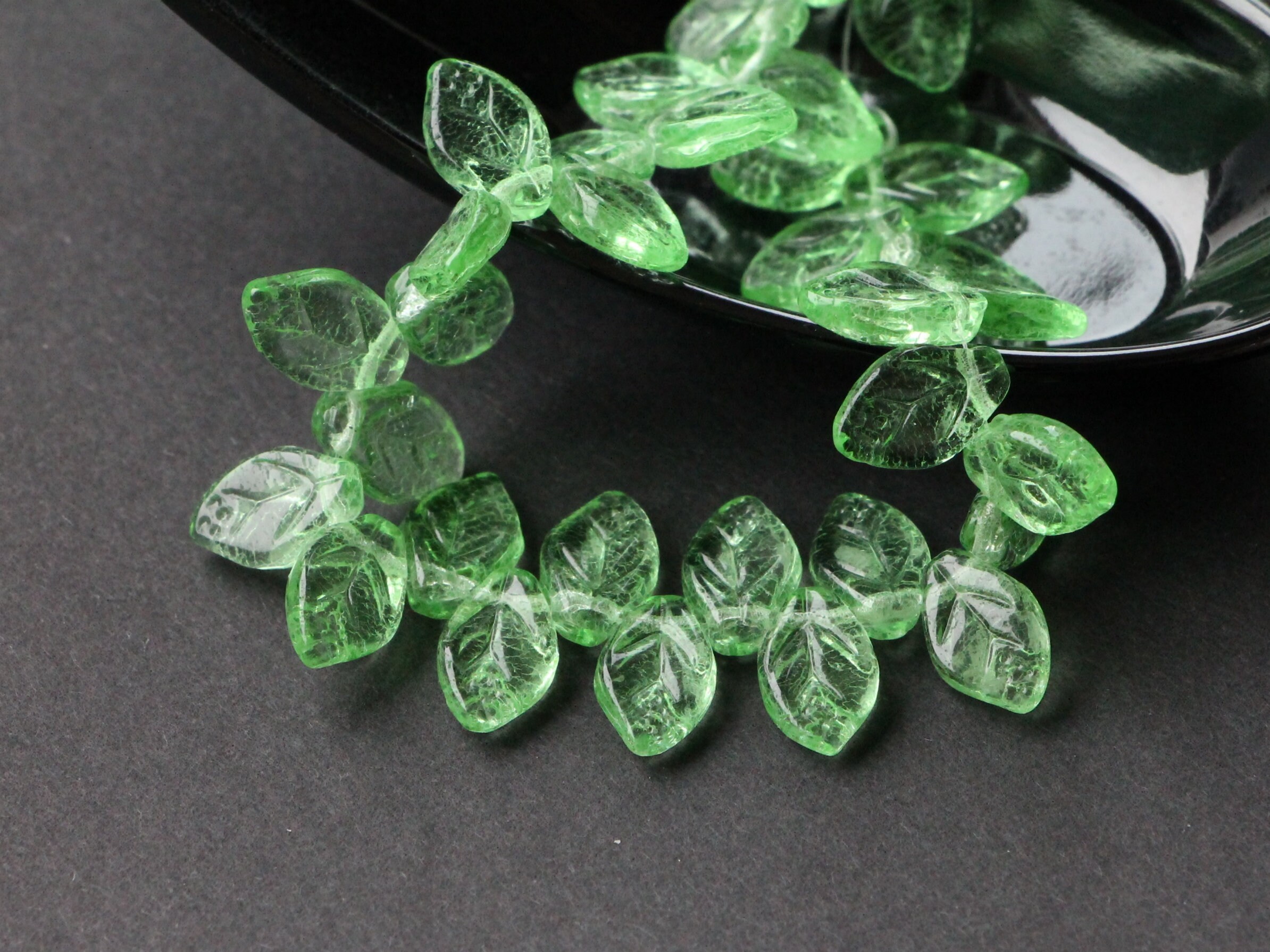 Green Leaves Beads 12x7mm Czech Glass Leaves Leaf Floral Beads Etsy UK