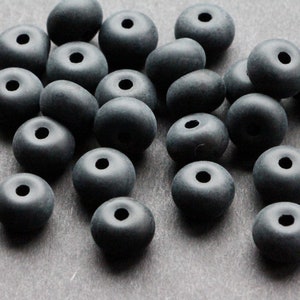 20pcs Matte Black Czech Rondelle Beads 6x10mm Czech Glass seaglass beads frosted jet donuts beads 10mm image 7