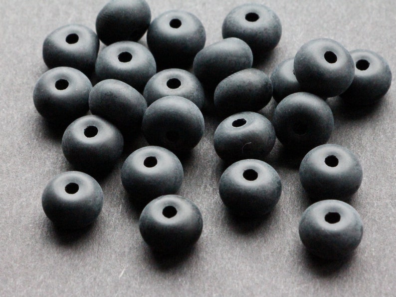 20pcs Matte Black Czech Rondelle Beads 6x10mm Czech Glass seaglass beads frosted jet donuts beads 10mm image 7