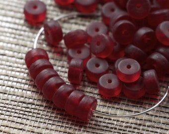 50pcs Czech Glass Heishi Bead Czech Glass Rondelle Beads 6x3mm Disk Glass Beads Wheel Beads Matte Dark Red Ruby Vintage