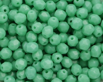 50pcs Green Turquoise 4mm Czech Fire Polished Glass Beads Polish Faceted Round Small Glass 4mm Facet Beads Turquoise