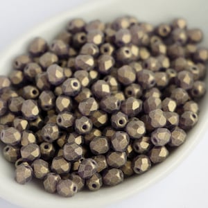 50pcs Suede Gold Tanzanite 4mm Czech Glass beads Fire Polished Glass Beads Metallic Purple Matte Round Faceted Beads