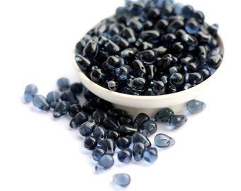 50pcs Small Blue teardrops 4x6mm Dark Blue Czech Glass Beads Tiny Drops Montana blue dark briolette small glass drops denim blue