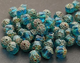 15 peças Aqua Blue Picasso 8 mm Catedral Contas de Vidro Checo com pontas antigas contas polidas a fogo travertino água-marinha