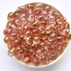 Small teardrops 5x7mm 25pcs Light Pink coating Czech Glass Beads Tiny Drops Pink Teardrop Gold Pink Rose Small Briolette image 3