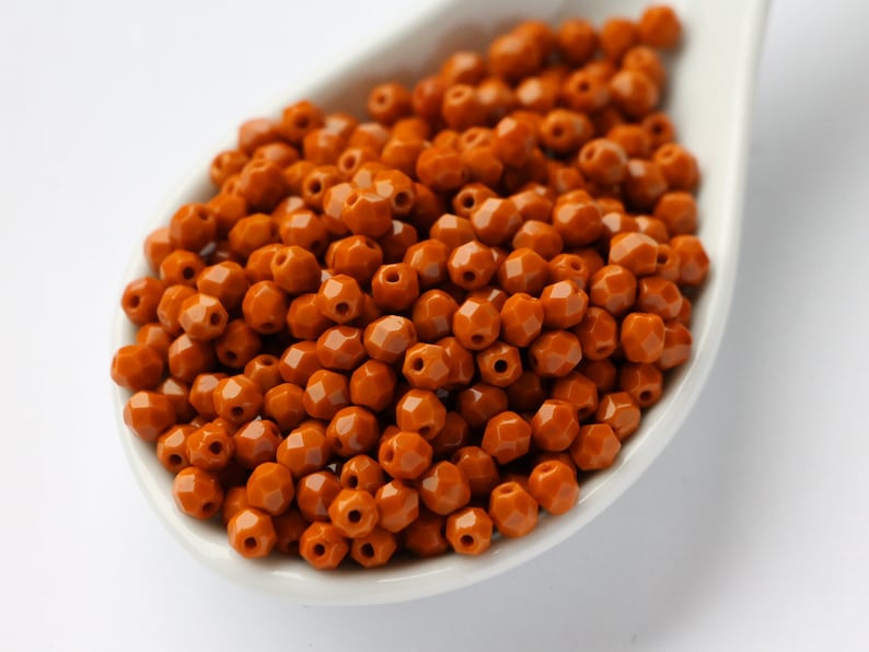 50pcs Terracotta Brown 4mm Czech Fire Polished Glass Faceted Round Beads 4mm Terra Cotta Brown image 5