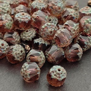 15pcs Amethyst Cathedral Czech Glass Beads 8mm with picasso ends facet glass bead 8mm antique lilack purple beads