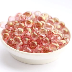 Small teardrops 5x7mm 25pcs Light Pink coating Czech Glass Beads Tiny Drops Pink Teardrop Gold Pink Rose Small Briolette image 4