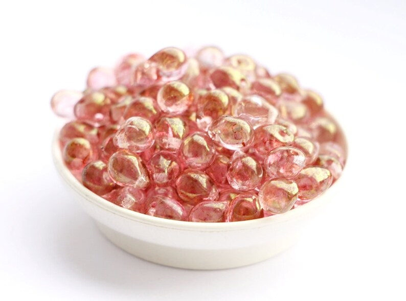 Small teardrops 5x7mm 25pcs Light Pink coating Czech Glass Beads Tiny Drops Pink Teardrop Gold Pink Rose Small Briolette image 4