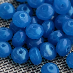 30pcs Milky Blue Opal Rondelle Beads 5x7mm Czech Fire Polished Beads 7x4mm Rondo Polish Faceted Beads Brilliant Blue