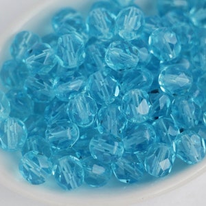 30pcs Aqua Blue Round Beads 6mm Fire Polished Czech Beads 6mm Aquamarine Czech Facet Glass Beads