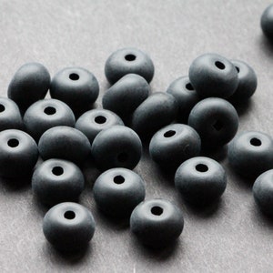 20pcs Matte Black Czech Rondelle Beads 6x10mm Czech Glass seaglass beads frosted jet donuts beads 10mm image 9