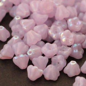 30pcs Opal pink lilac Rainbow Czech Glass Baby Bell Flower Bead 4x6mm floral Milky pink rose AB beads Perles Perlen Perline