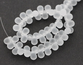 50pcs Frosted Crystal Czech glass drops 4x6mm Matte Crystals Teardrops Beads mini briolette white