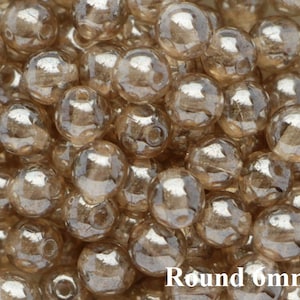 50pcs Luster Smoky Topaz Brown Round Beads 6mm Czech Glass Druk Beads 6mm Smooth Round Beads