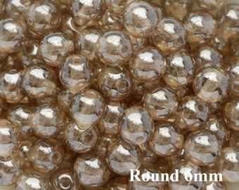 50pcs Luster Smoky Topaz Brown Round Beads 6mm Czech Glass Druk Beads 6mm Smooth Round Beads