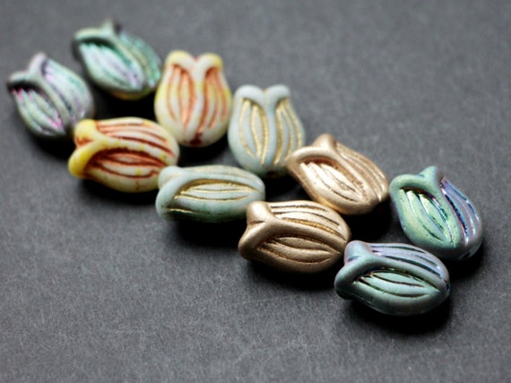 Czech Glass Tulip Flower Beads 16x11mm Czech Glass Bulk Beads for
