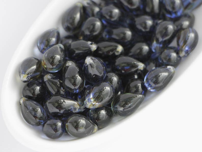 Lacrime blu 6 x 9 mm (25 pezzi) Perle di vetro ceco a strisce blu Montana Piccole gocce di lacrime Briolette blu denim immagine 3