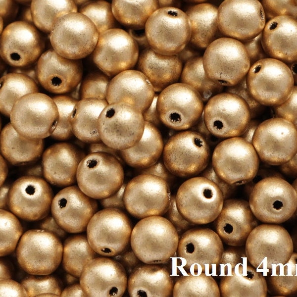 100 pièces lin métallisé mat givré or rond 4 mm perles tchèques pressées 4 mm petites perles rondes lisses doré