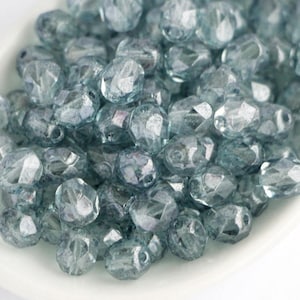 30 Stück Kristall Blaue Glasschliffperle 6 mm Böhmische feuerpolierte Glasperle, 6 mm Böhmische Glasperlen blau
