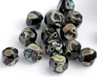 20pcs Antique Black beads 9mm Czech Beads Baroque Beads Central Cut Bead Rustic Antique Travertine Black faceted beads 9mm