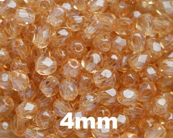 50pcs Gold Champagne 4mm Czech Glass Bead Fire-Polished Bead 4mm Faceted Glass Beads Golden