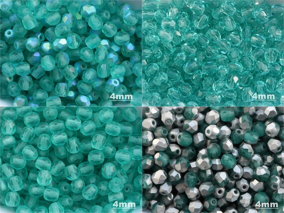 Perline di vetro ceco sfaccettate trasparenti, color acquamarina scuro, 6 x 4 mm, lucidate a fuoco - Quantità 50 (FP88) - Italia