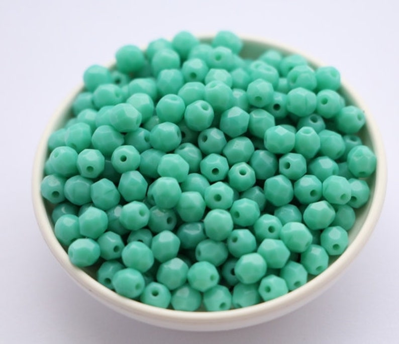 50pcs Turquoise 4mm Czech Fire Polished Beads Round Bead Menthol Green Faceted Glass Beads 4mm image 3