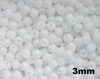 100pcs White Round Beads 3mm Czech Pressed Druk Beads 3mm Tiny Round Beads Snow White smooth round beads czech glass beads