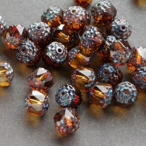 15pcs Topaz Picasso Cathedral 8mm Czech Glass Beads with antique ends fire polished beads travertine image 6
