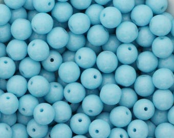 50pcs Sky blue 6mm Czech Glass Beads Smooth Round Beads 6mm Blue Glass Druk Beads 6mm