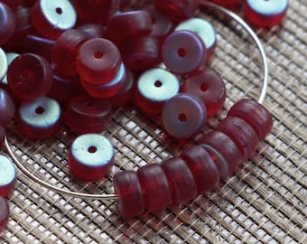 50pcs red Czech Glass Beads 6mm Heishi Bead Rondelle Beads 6x3mm Disk Beads Wheel Matte Dark Red rainbow