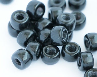 20 Stück opaque Black Pony Perlen 9x6mm 3mm Großloch Roller Beads Böhmische Glasperlen rund groß Spacer Perlen schwarz