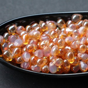 50pcs celsian moonstone Czech glass drop beads 4x6mm Opal orange gold Czech Glass Beads Tiny Teardrops Opalite Beads Milky White image 4