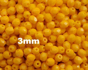 100pcs Sunflower Yellow 3mm Czech Fire Polished Glass Beads small faceted beads Czech beads 3mm yellow opaque