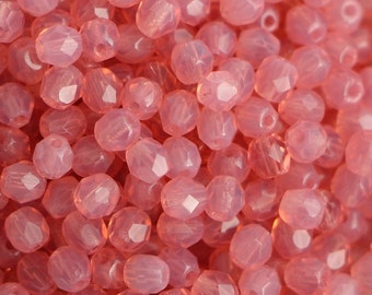 50pcs Opal Milky Rink Rose 4mm Small Czech Fire Polished Glass Beads Pastel Rose polished beads 4mm