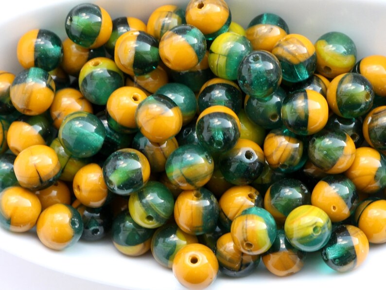 6mm Mixed Druk Round Beads 50pcs Czech Pressed Druk Beads 6mm Round Beads Mixes Round Glass Beads Mustard Green Olivine