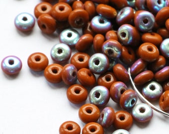 100pcs Rainbow brown Rondelle Beads 4mm Czech Glass Space Disk Beads 4x2mm Donut Beads Terra Cotta Brown Discs Wheel Beads