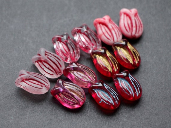 Czech Glass Tulip Flower Beads 16x11mm Czech Glass Bulk Beads for Jewelry  Making Matte Ruby Red Gold Pink 