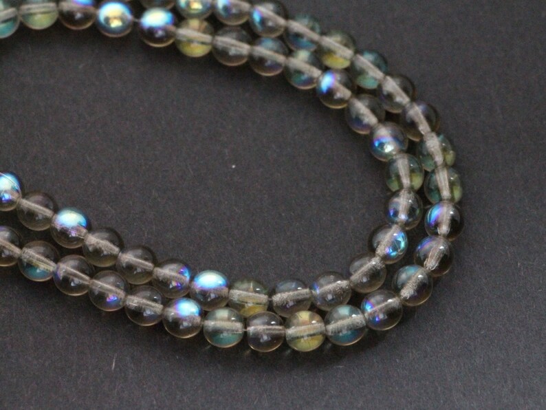 50pcs 6mm Grey Gray Rainbow Round Beads Czech Pressed Druk Beads 6mm Smooth Round Beads Black Diamond Rainbow Round Glass Beads