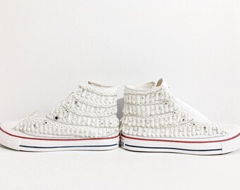 Wedding Converse Bride Sneakers Wedding Shoes with Stainless Steel, Fabric Lace and Swarovski detail.