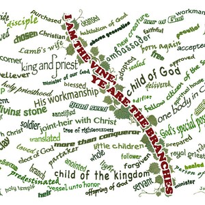 El Póster de la Vid, Quiénes Somos en Cristo, 18" x 24", 85 Nombres de Cristianos / Hijos de Dios