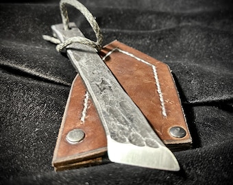 Hand Forged Kiridashi Knife Rusticated: 5160 Steel with Leather Sheath - right-handed